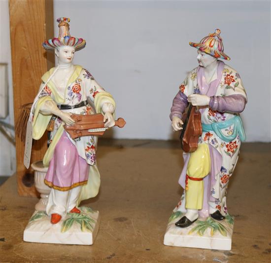 Pair of Berlin Meissen style figures of Chinese musicians (faults and repairs)(-)